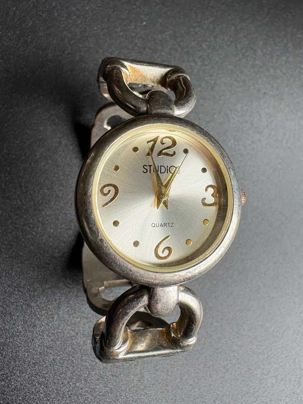 Studio Silver-Tone Women's Chain Link Watch - Silver/Gold Dial